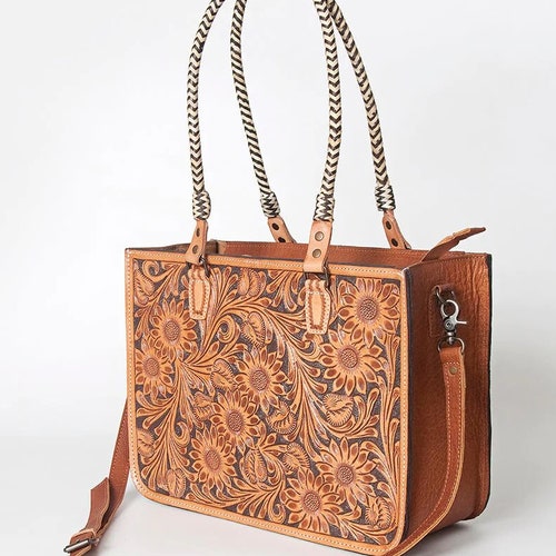 Western Hand Tooled Leather Purse Wrist Strap Cowhide Etsy