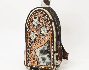 Leather Sling Bag Women, Leather Sling Backpack Purse, Leather Backpack, Western Purse, Hand Tooled Leather Sling Purse