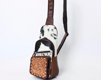 Leather Sling Bag Women, Leather Sling Backpack Purse, Leather Backpack, Western Purse, Hand Tooled Leather Sling Purse
