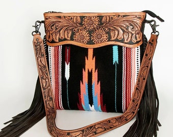 Western Hand Tooled Leather Purse, Cowhide Purse, Concealed Carry Purse,  Genuine Cowhide, Genuine Leather, Leather Fringe