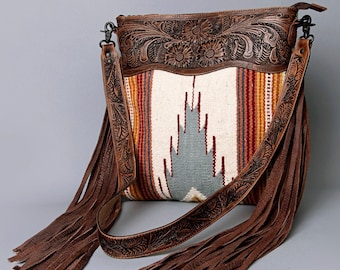 Western Hand Tooled Leather Purse, Concealed Carry Purse, Cowhide Purse, Saddle Blanket Bag, Genuine Cowhide, Western Purse, Leather Fringe