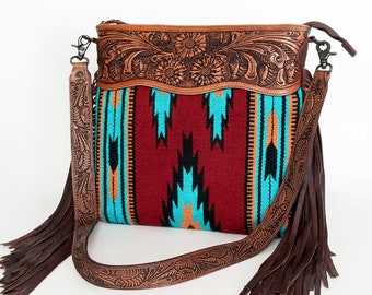 Western Hand Tooled Leather Purse, Conceal Carry Crossbody Purse, Cowhide Purse, Saddle Blanket Bag, Genuine Cowhide, Western Purse