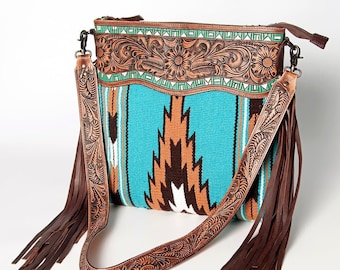 Western Purse, Cowhide Purse, Hand Tooled Leather Purse, Genuine Leather Purse, Concealed Carry Purse, Saddle Blanket, Leather Fringe