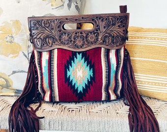 Western Hand Tooled Leather Purse, Cowhide Purse, Concealed Carry Purse,  Genuine Cowhide, Western Purse, Leather Fringe