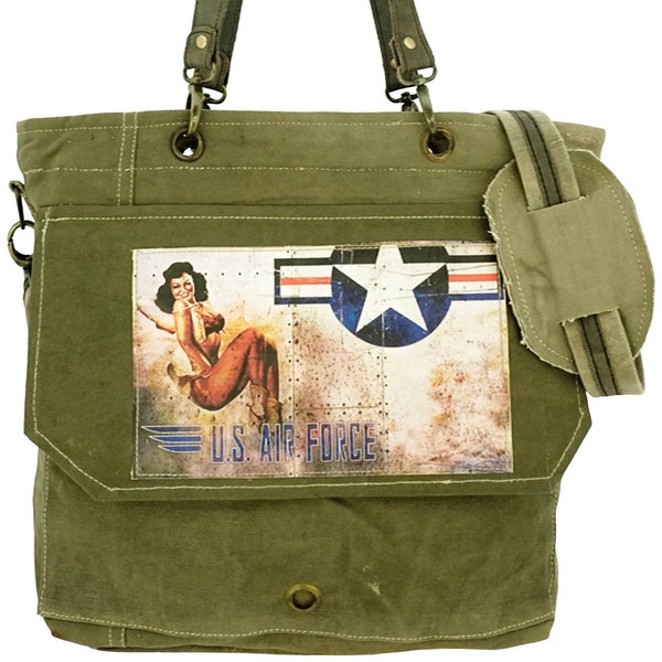 Recycled Military Tent Bag, Recycled Canvas tote bag, Vintage Fabric Bag, Military Veteran Gift, Military Wife Gift, Upcycled Canvas Bag