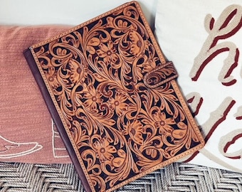 Hand Tooled Leather Portfolio, Leather Padfolio, Leather Legal Pad Portfolio, Leather Legal Pad Notebook, Tooled Leather Portfolio Envelope