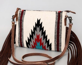 Western Leather Crossbody Purse, Saddle Blanket Purse, Saddle Blanket Bag, Genuine Cowhide, Western Purse, Leather Fringe Purse