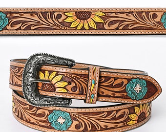 Womens Western Hand Tooled Leather Belt, Rodeo Belt, Embossed Leather Belt, Western Belt, Cowboy Belt, Cowgirl Belt, Studded Handmade Belt