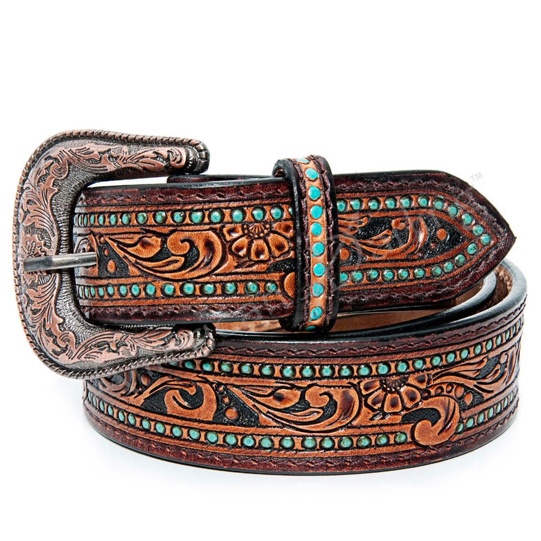 womens tooled leather belt