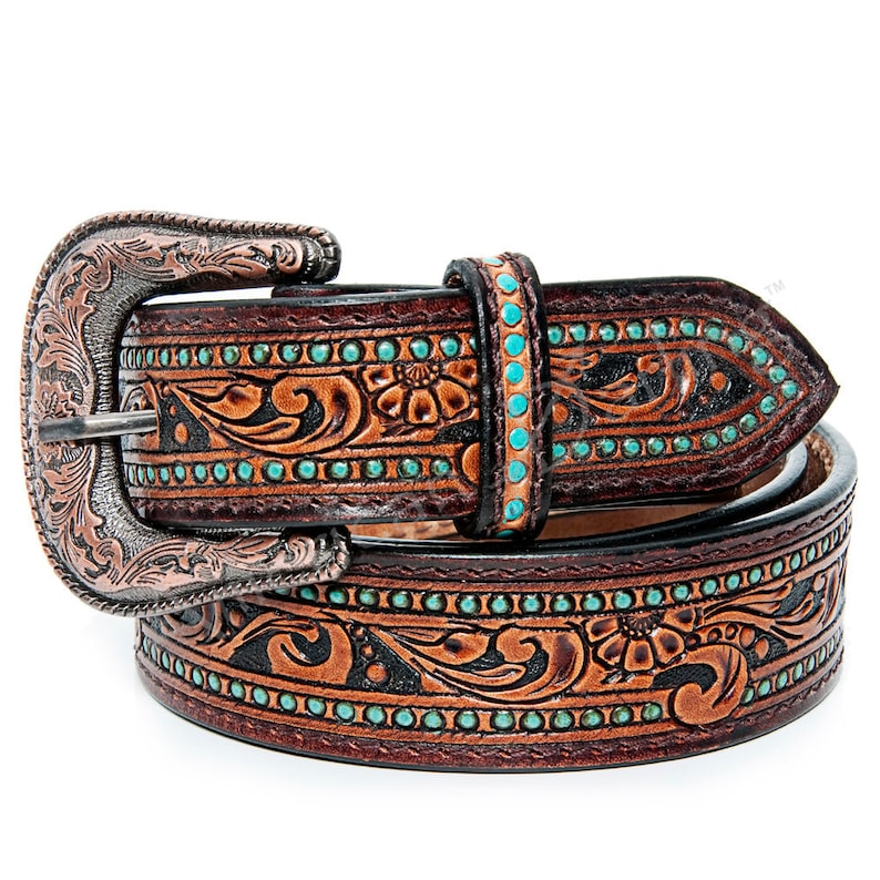 Womens Western Hand Tooled Leather Belt Rodeo Belt Embossed - Etsy
