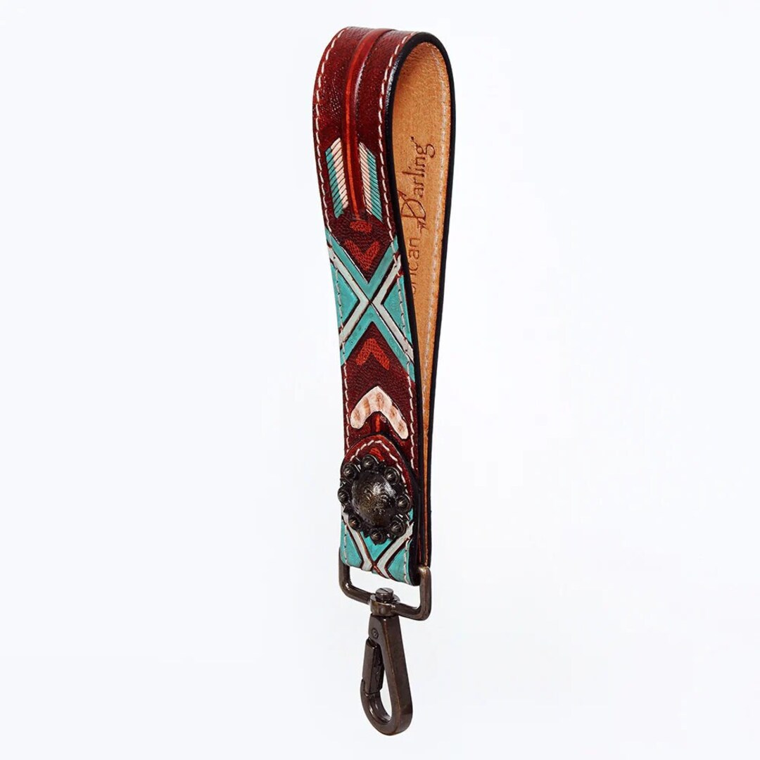 Western Hand Tooled Leather Purse Wrist Strap, Cowhide Wristlet Strap, Genuine Leather Purse