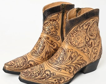 Hand Tooled Cowboy Boots Women, Leather Boots, Womens Leather Booties, Basic Booties, Leather Boots, Ankle Booties, Women Boots