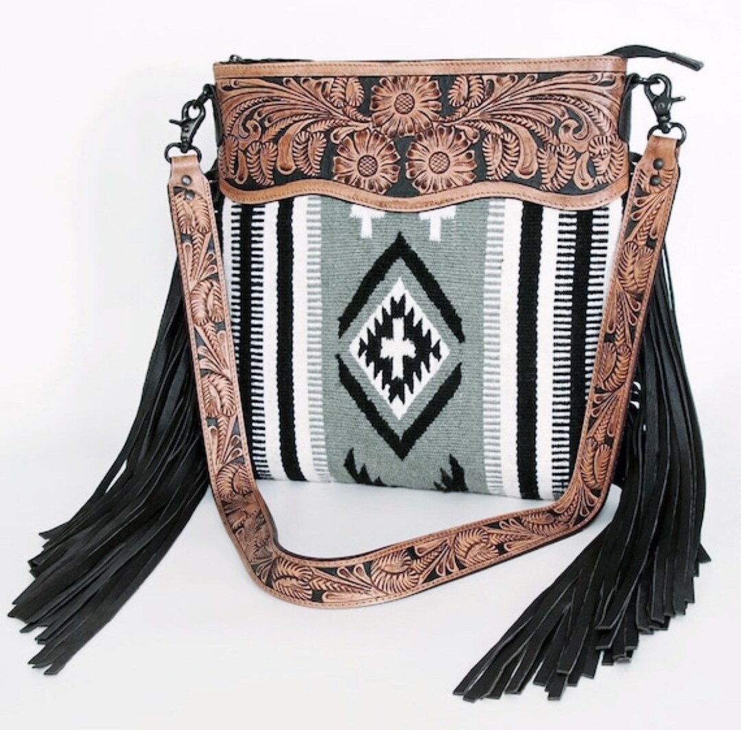 Genuine Leather Tooled Cowhide Conceal Carry Purse