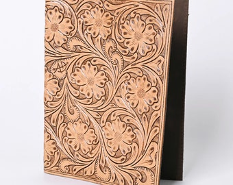 Hand Tooled Leather Day Planner Cover, Leather Planner Cover, Leather Journal Cover, Leather Portfolio, Leather Notebook Cover