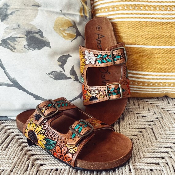 Slip on store leather sandals