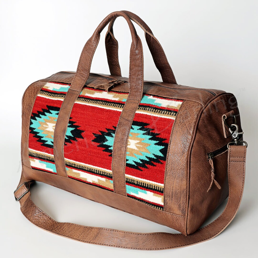 Western Leather Duffel, Genuine Leather Duffel, Aztec Southwest