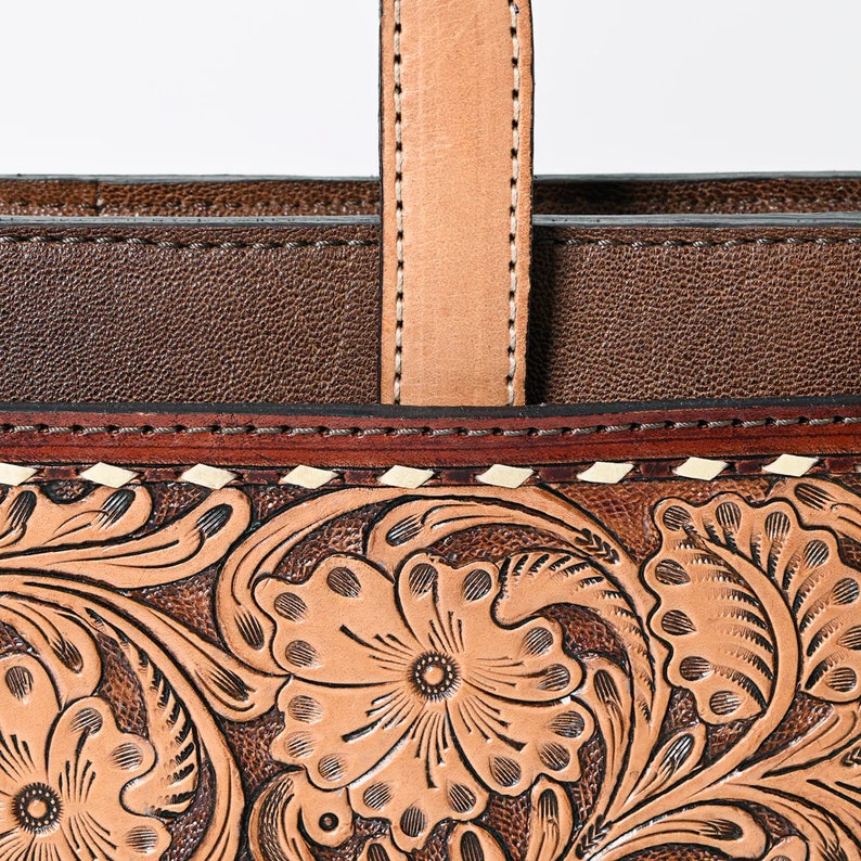 Hand Tooled Leather Briefcase, Western Tote Bag, Hand Tooled Leather Work Bag, Hand Tooled Leather Portfolio, Leather Briefcase Organizer image 5