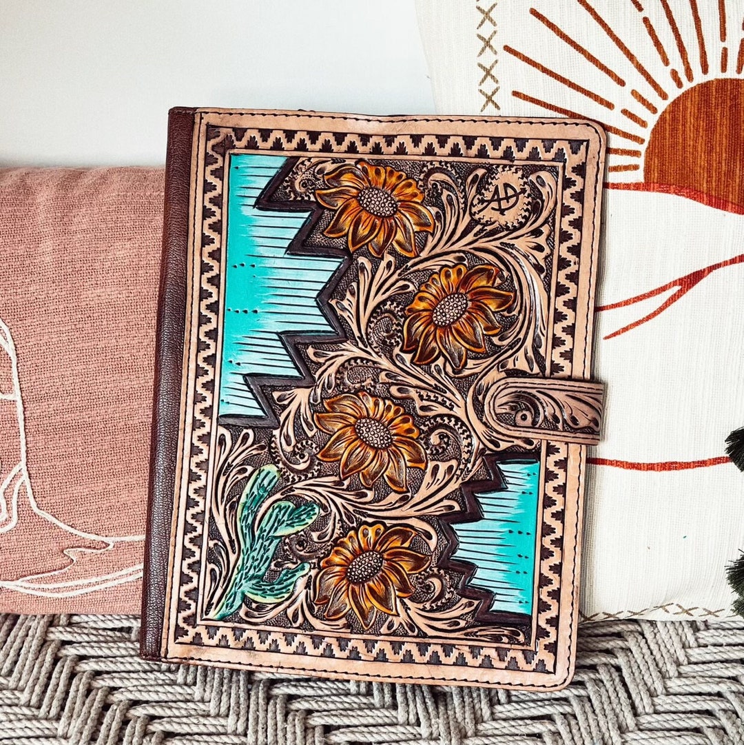 Hand Tooled Leather Portfolio, Leather Padfolio, Leather Legal Pad