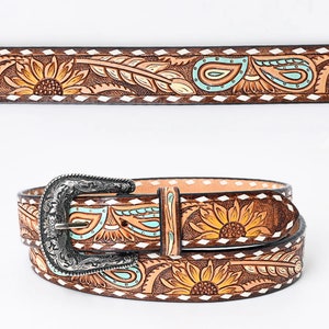 Womens Western Hand Tooled Leather Belt, Rodeo Belt, Embossed Leather Belt, Western Belt, Cowboy Belt, Cowgirl Belt, Beaded Handmade Belt