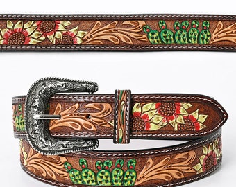 Womens Western Hand Tooled Leather Belt, Rodeo Belt, Embossed Leather Belt, Western Belt, Cowboy Belt, Cowgirl Belt, Studded Handmade Belt