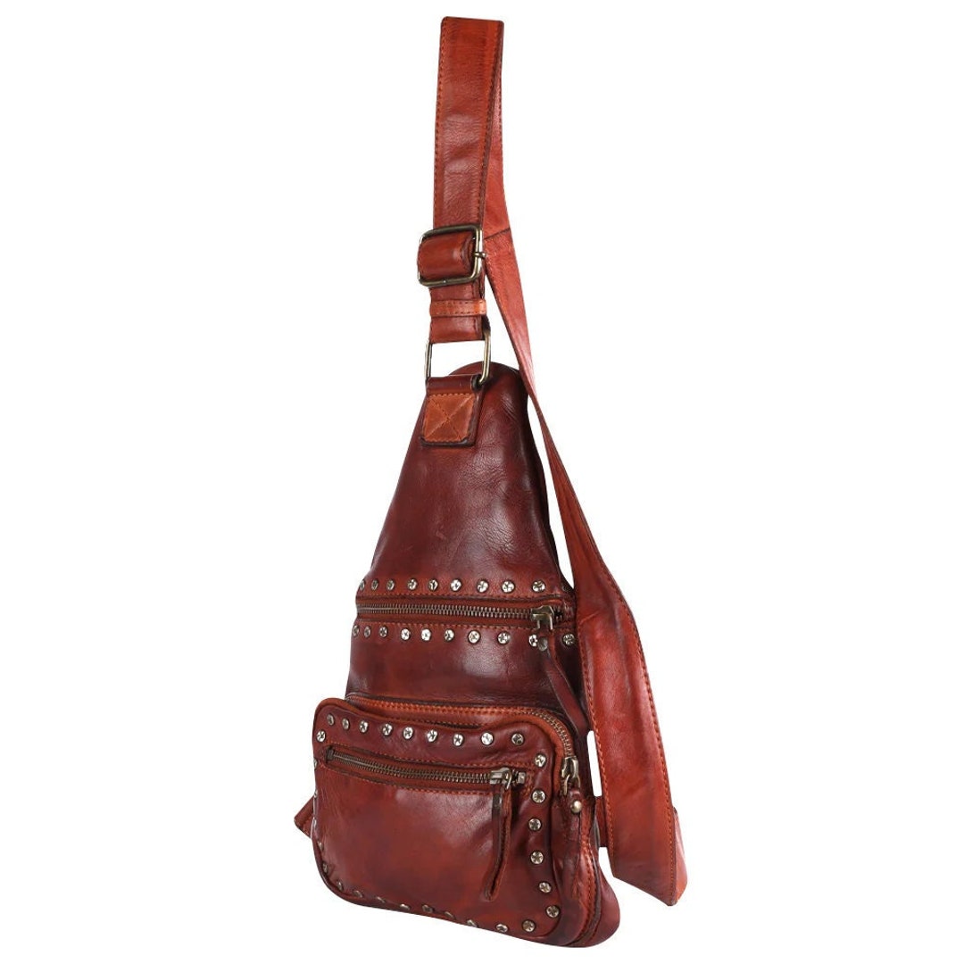 Leather Sling Bag Women, Leather Sling Backpack Purse, Leather Backpack