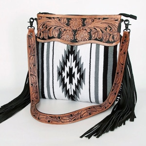 Western Hand Tooled Leather Purse, Concealed Carry Purse, Cowhide Purse, Saddle Blanket Bag, Genuine Cowhide, Western Purse, Leather Fringe image 3