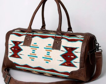 Western Leather Duffel, Genuine Leather Duffel, Aztec Southwest Weekender Duffle, Weekender Travel Duffel, Leather Duffle, Leather Duffel