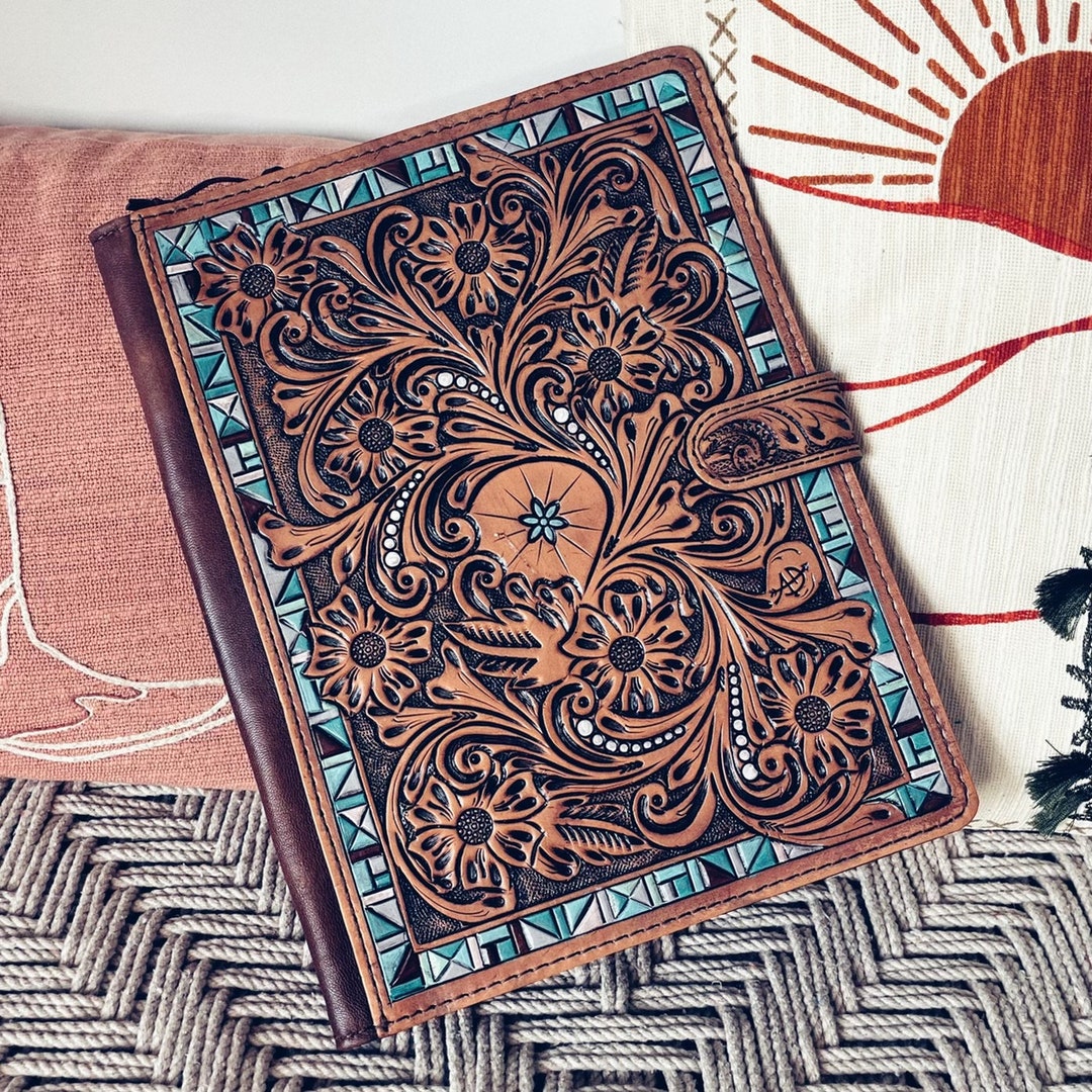 Hand Tooled Leather Portfolio, Leather Padfolio, Leather Legal Pad