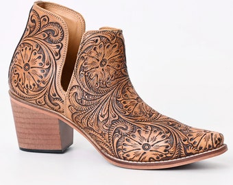 Hand Tooled Cowboy Boots Women, Leather Boots, Womens Leather Booties, Basic Booties, Leather Boots, Ankle Booties, Women Boots