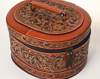 Western Leather Jewelry Case, Hand Tooled Leather Jewelry Box, Jewelry Box Safe, Leather Make Up Case, Cowhide Leather Jewelry Holder
