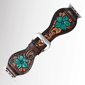 Hand Tooled Leather Apple Watch Band, Apple Watch Band Women, Apple Watch Series 8, 45mm Apple Watch Band, Leather Apple Watch Strap