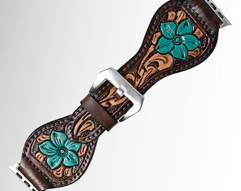 Hand Tooled Leather Apple Watch Band, Apple Watch Band Women, Apple Watch Series 8, 45mm Apple Watch Band, Leather Apple Watch Strap