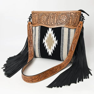 Western Hand Tooled Leather Purse, Cowhide Purse, Concealed Carry Purse,  Genuine Cowhide, Western Purse, Leather Fringe Purse