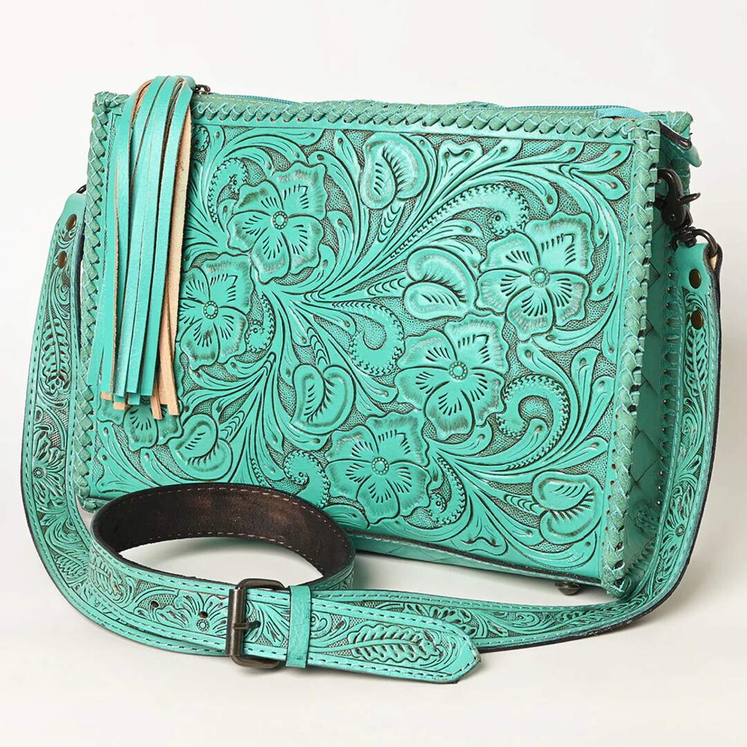 Western Hand Tooled Leather Purse Western Leather Tote Bag Etsy