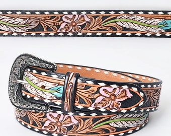 Womens Western Hand Tooled Leather Belt, Rodeo Belt, Embossed Leather Belt, Western Belt, Cowboy Belt, Cowgirl Belt, Studded Handmade Belt