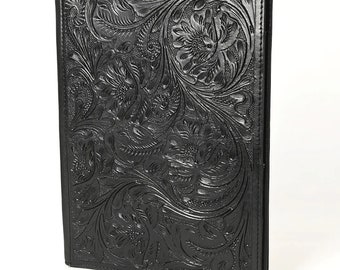 Hand Tooled Leather Portfolio, Black Leather Padfolio, Leather Legal Pad Portfolio, Leather Legal Pad Notebook, Tooled Leather Portfolio