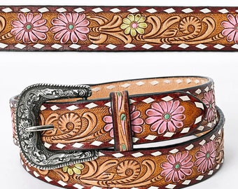 Womens Western Hand Tooled Leather Belt, Rodeo Belt, Embossed Leather Belt, Western Belt, Cowboy Belt, Cowgirl Belt, Studded Handmade Belt