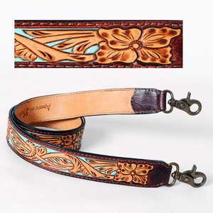  CHALLENGER Western Antique Feather Tooled Leather Replacement  Shoulder Strap 115FK05 : Clothing, Shoes & Jewelry