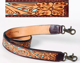 Western Hand Tooled Leather Purse Strap, Cowhide Purse Strap, Genuine Leather Purse Strap, Genuine Cowhide Strap