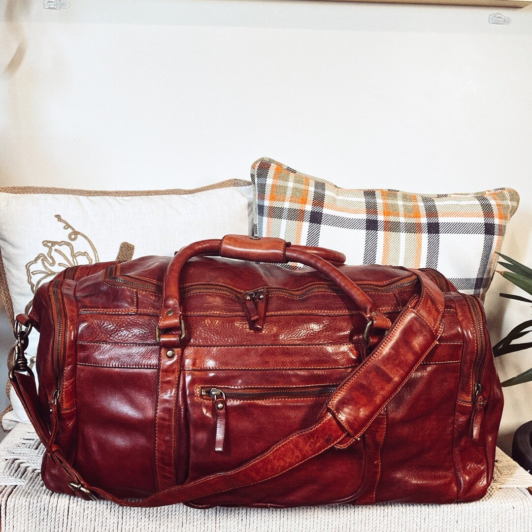 Genuine Leather Duffel Bag Italian Leather Weekender Duffel Etsy