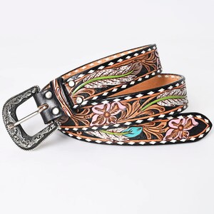 Womens Western Hand Tooled Leather Belt, Rodeo Belt, Embossed Leather Belt, Western Belt, Cowboy Belt, Cowgirl Belt, Studded Handmade Belt image 3