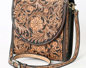 Western Purse, Leather Sunflower Purse, Western Leather Purse,  Cowhide Purse, Hand Tooled Leather Purse, Cowhide Leather Crossbody Purse