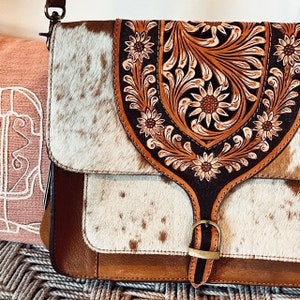 Western Purse, Hand Tooled Leather Purse, Hair On Purse, Cowhide Purse, Genuine Leather Purse, Western Crossbody Purse image 9