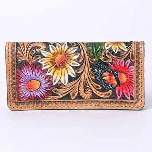 Western Hand Tooled Leather Wallet, Leather Flower Wallet, Genuine Leather Clutch, Western Purse, Luxury Wallet, Hand Painted Leather Wallet image 2