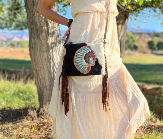 Western Cowhide Crossbody With Fringe 