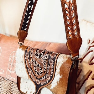 Western Purse, Hand Tooled Leather Purse, Hair On Purse, Cowhide Purse, Genuine Leather Purse, Western Crossbody Purse image 5