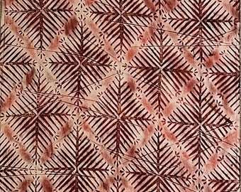 Vintage Japanse zijden kimonostof: batik dennennaaldprint