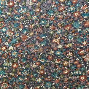 Vintage Floral Silk Kimono Fabric, chirimen weave: Blue, Orange, Lilac