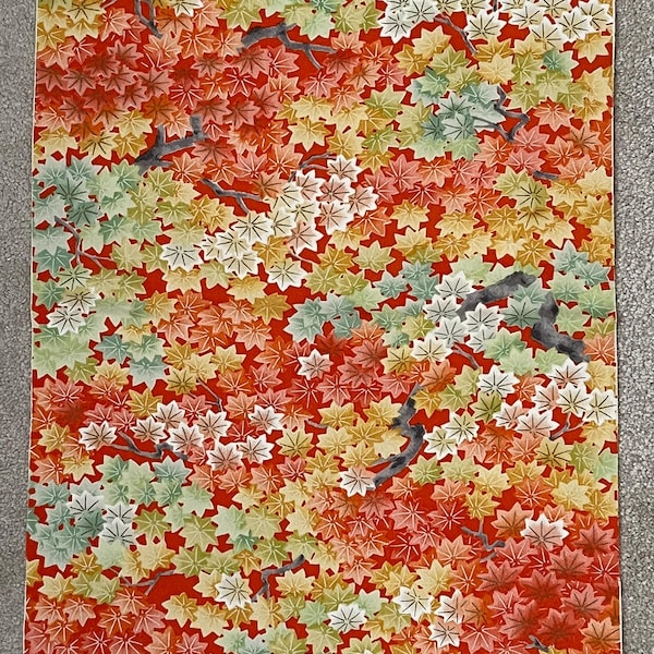 Vintage Kimono Seide: Acer Blatt Druck, Upcycling-Material, 1970er Jahre