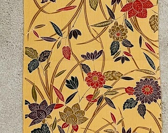 Vintage Silk Kimono Fabric: flowers and leaves, chirimen texture, upcycled material, 1970s